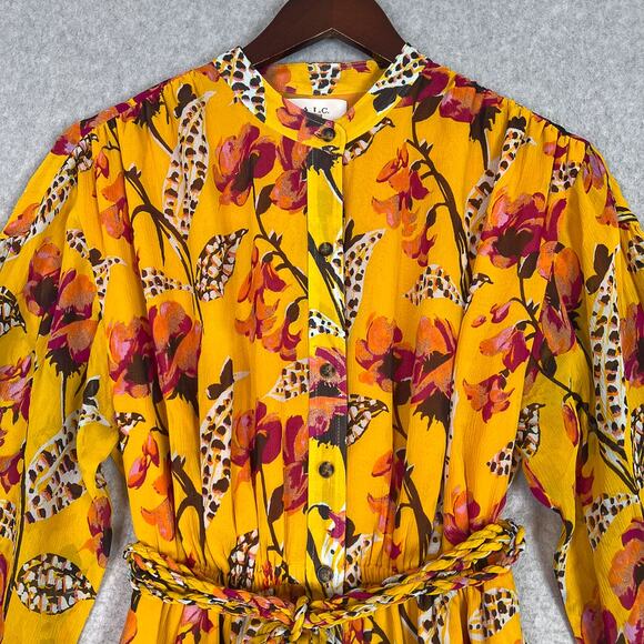 A.L.C. Yellow Floral Jen Silk Long Sleeve Mini Dress Size 0 - Picture 2 of 9